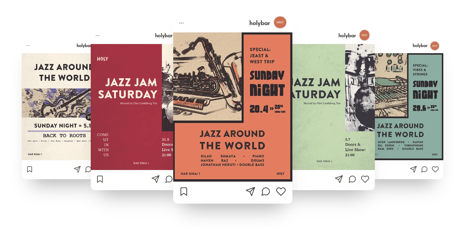 פוסטים לערבי הג'אז של הולי בסגנון רטרו: Jazz Around the World ו-Jazz Jam Saturday
